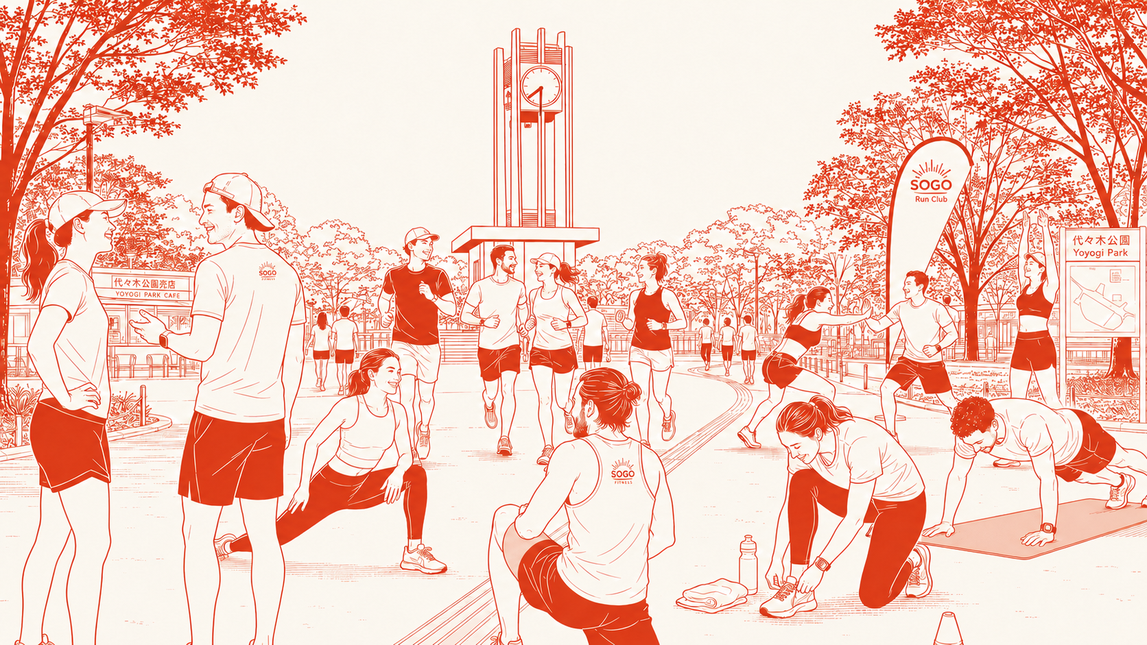 SOGO Run Club running club in Yoyogi Park Clock Tower, Tokyo, Japan